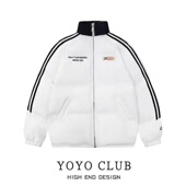 品牌折扣胖MM美式 运动风条纹立领棉衣棉服男女情侣面包服外套女潮