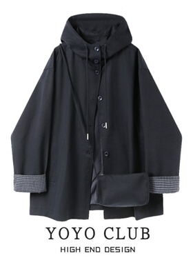 品牌折扣胖MM英伦风连帽外套女2026春季百搭显瘦设计感廓形风衣女