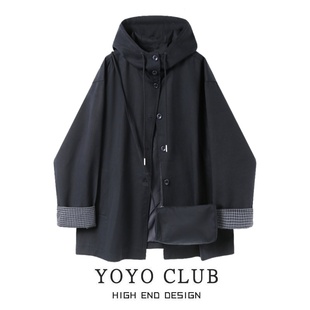 品牌折扣胖MM英伦风连帽外套女2025秋季 百搭显瘦设计感廓形风衣女