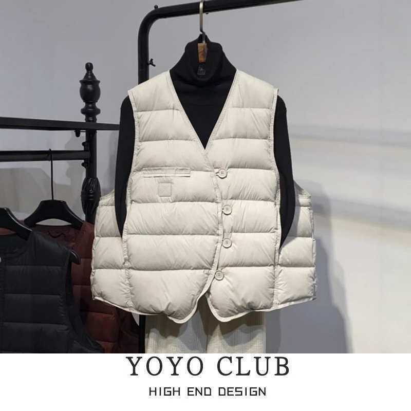 胖MM外穿V领纽扣叠穿羽绒棉背心