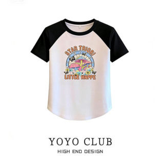 大码 显瘦设计感撞色插肩袖 女装 t恤修身 上衣 短袖 品牌折扣2026夏季