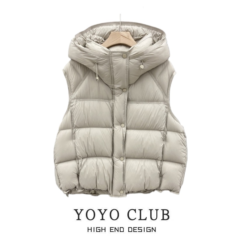 品牌折扣胖MM韩版百搭连帽棉衣2025年新款简约加厚羽绒棉马甲女潮