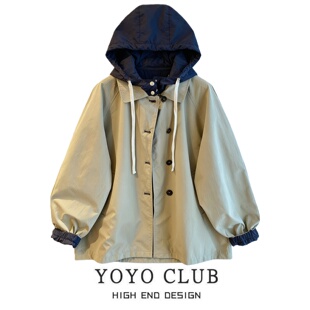 品牌折扣欧货高级感连帽风衣女2026春季 英伦风休闲百搭外套潮 大码