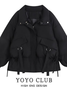 品牌折扣胖MM韩版时尚立领加厚棉袄2025秋冬纯色宽松面包服女潮流