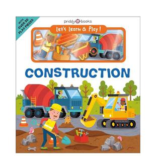 Construction英文儿童趣味3 Learn 现货 书Pridd 建筑益智场景互动书Let Priddy进口原版 6岁纸板书Roger Play 边玩边学