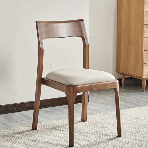 实木餐椅北欧原木椅子软包真皮椅