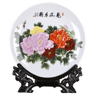 摆设 现代时尚 饰盘 景德镇陶瓷器粉彩青花瓷装 家饰工艺品摆件礼品