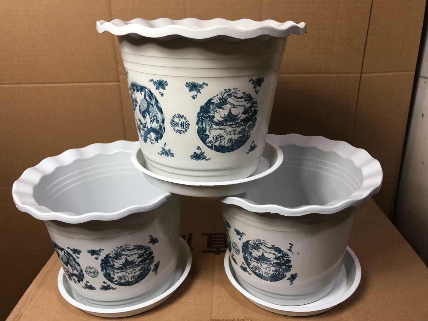 花盆波浪边花盆青花瓷塑料花盆加厚花盆庭院种花子阳台客厅小花盆