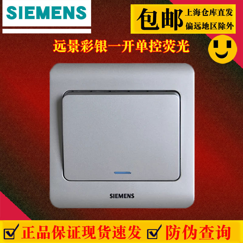 西门子插座开关 远景彩银灰色单开单控带荧光 家用86型暗装1单开