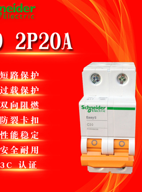 施耐德E92P20A空气开关小型断路器双极空开开关双进双出EA9AN2C20