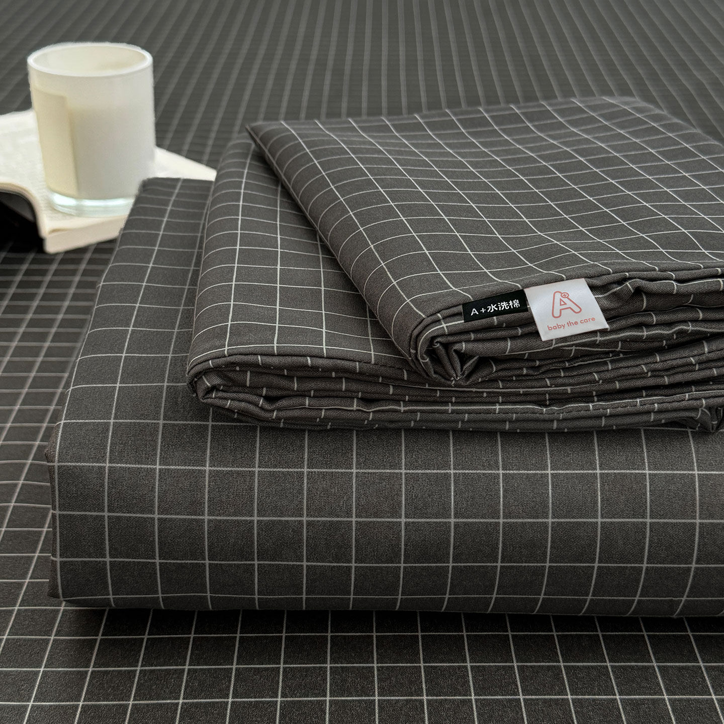 水洗棉格子床单单件大学生宿舍单人男生非全棉纯棉被单枕套三件套