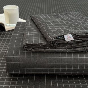 水洗棉格子床单单件大学生宿舍单人男生非全棉纯棉被单枕套三件套