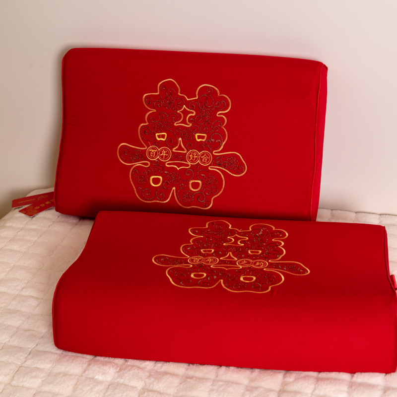 新婚结婚枕头一对套大红色枕芯