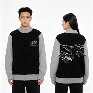 男女宽松休闲百搭针织衫 毛衣 复古字母印花圆领针织开衫 BadBoy美式