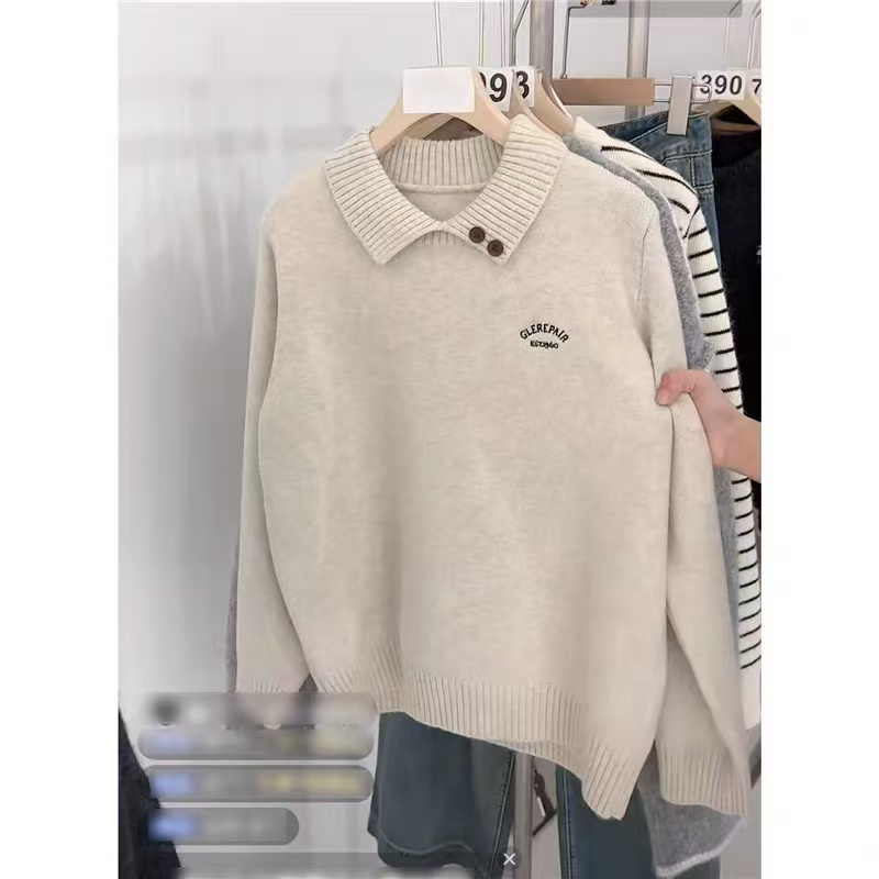 【编号377】秋冬季新款娃娃领假两件上衣女士毛衣爆款加厚针织衫