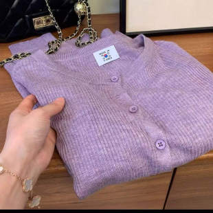 东大门 柔软针织开衫 薰衣草紫韩版 春夏2025年原版 简约百搭 薄款