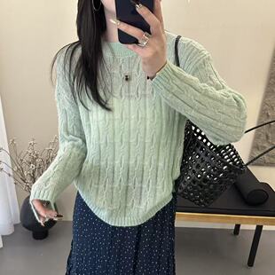 早春薄荷绿独特漂亮薄款针织衫女款2026新款高级感宽松慵懒上衣