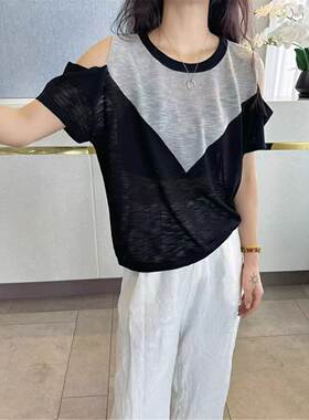 夏天巨好看露肩设计感针织短袖T恤女2025新款高级感女士夏季上衣