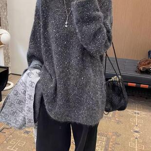 【亮闪闪】绣亮片宽松中长款高级感纯色加厚秋冬毛衣针织打底衫