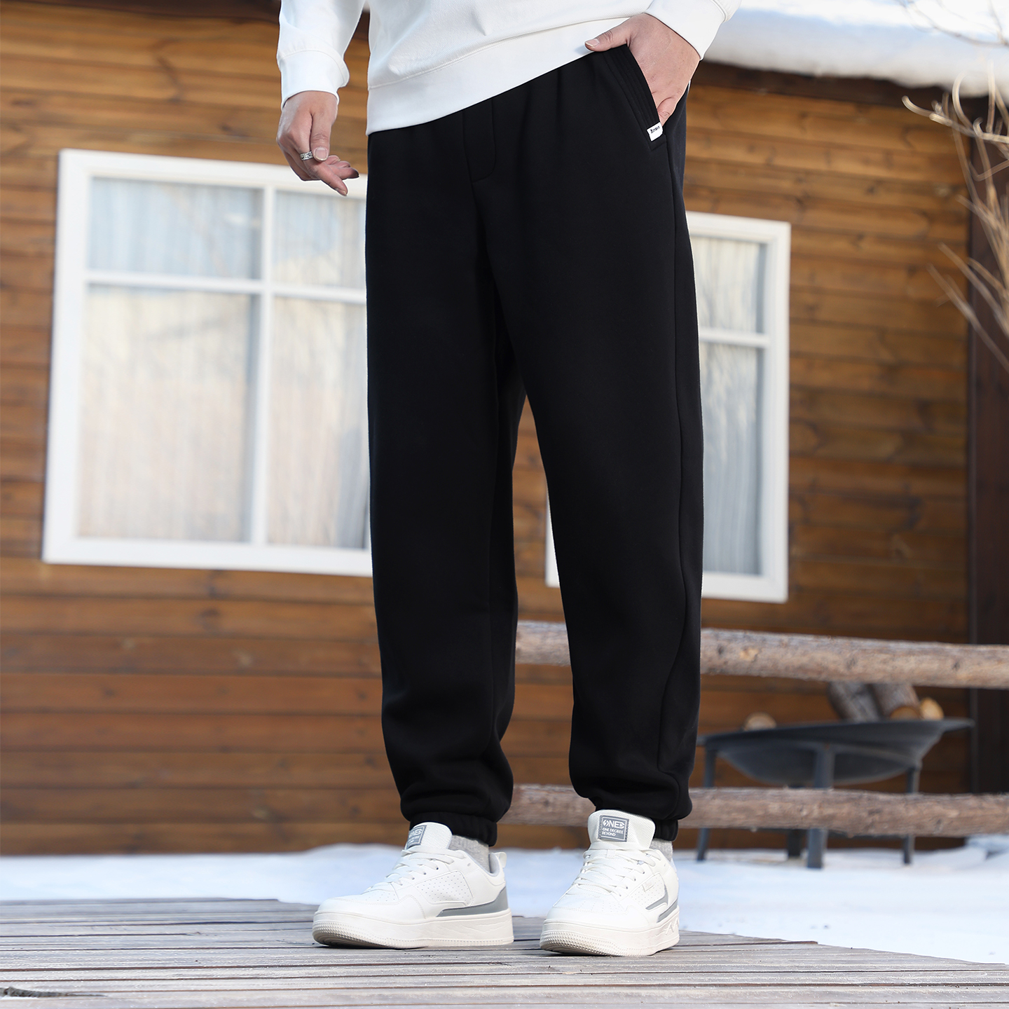 黑劲大码男装加绒束脚裤