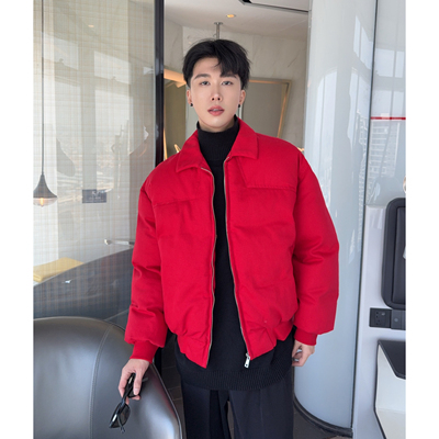 陈大富2026新年红色棉服外套男冬季宽松保暖情侣面包服加厚棉衣潮