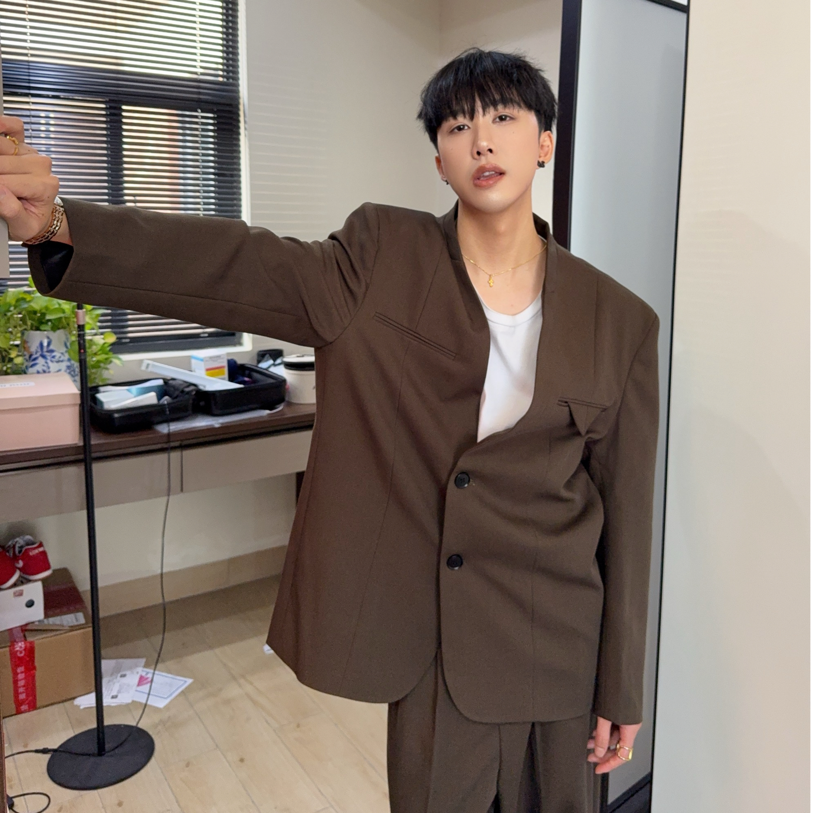 大富高级感中式V领西服套装男士2025秋冬走秀款结婚礼服时髦西裤