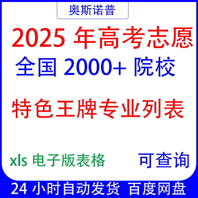 2025年高考志愿填报参考2000+院校特色优势专业汇总Excel电子表格
