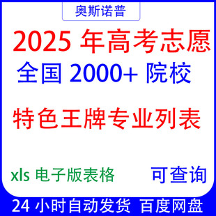 2025年高考志愿填报参考2000 院校特色优势专业汇总Excel电子表格