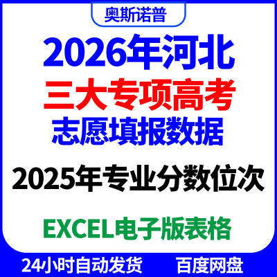 2026年河北三大专项高考志愿填报数据专业分数位次excel电子表格