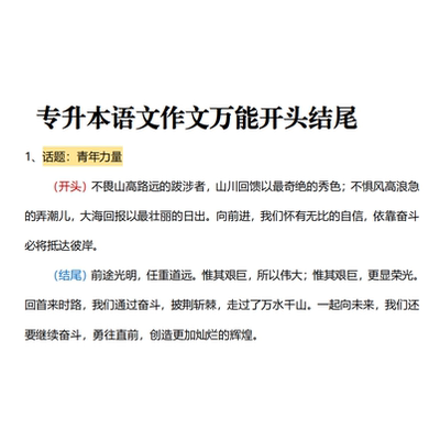 2026届专升本语文作文万能开头结尾PDF电子版4页