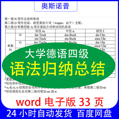 大学公共德语四级（非专四）语法归纳总结word电子版33页