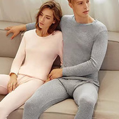 裤 圆领打底衫 薄款 保暖秋衣秋裤 清仓内衣男秋冬纯棉修身 女套装 长袖