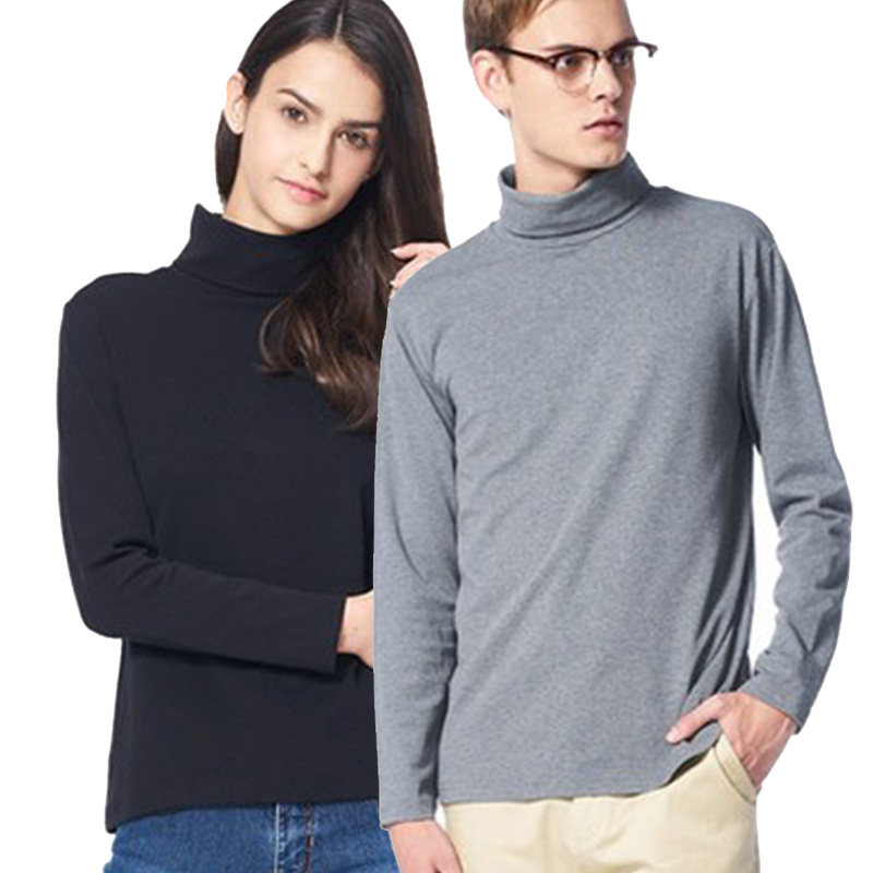 清仓秋衣女秋冬潮流薄款外穿高领两翻领长袖男单件保暖上衣木代尔