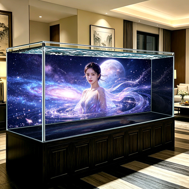 新款星晨美女鱼缸背景画贴纸立体高清水族箱装饰造景壁画内外粘纸