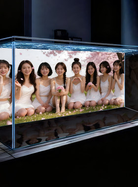 新款美女鱼缸背景贴纸风景高清粘贴壁纸贴纸内外贴水族箱装饰造景