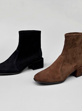 Federica Di Donato磨砂反绒皮百搭显瘦弹力靴瘦瘦靴时装短靴子女