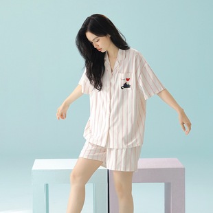 条纹款 短袖 短裤 休闲百搭家居服套装 睡衣女夏季 2025新款 薄款
