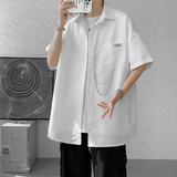 2025夏装工装衬衫男冰丝链条潮牌ins宽松短袖情侣衬衣CS03P35，男装T恤，星座417-3