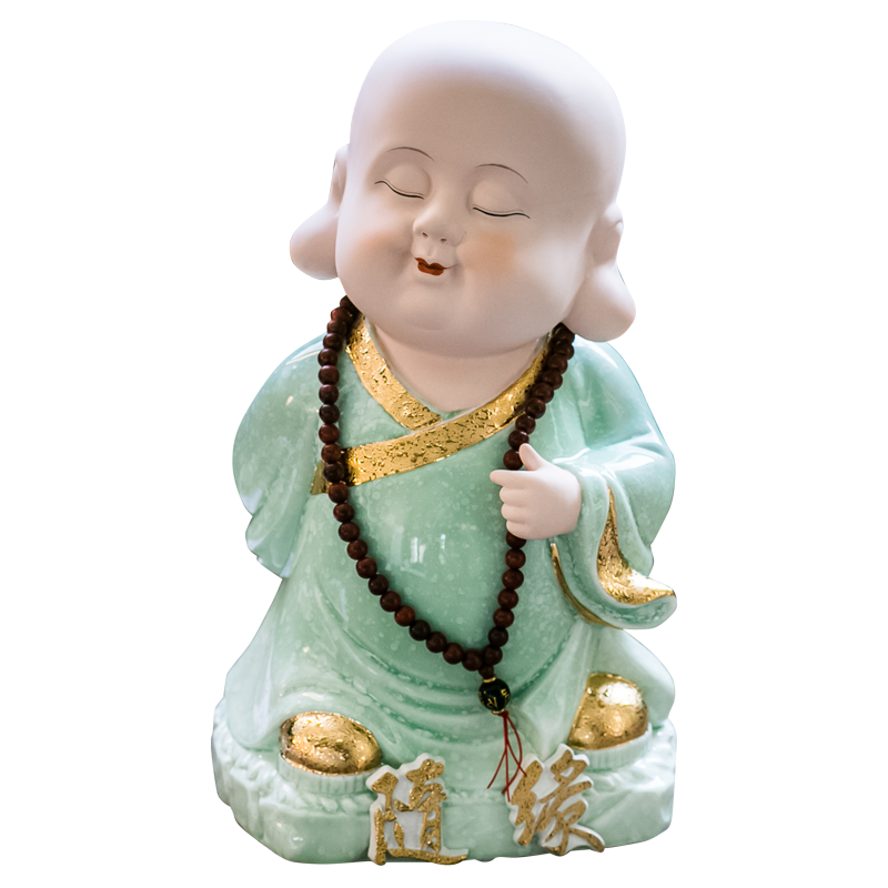 装饰小沙弥人物摆件陶瓷随缘创意