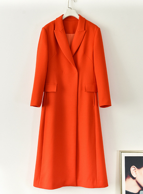 轻奢西装领毛呢大衣女中长款橙色修身显瘦气质外套  莉2479  E1-4