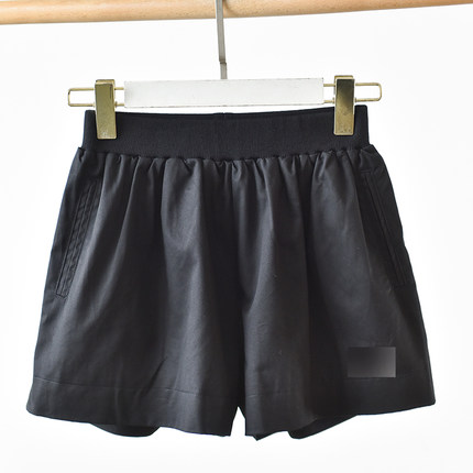 高腰休闲短裤夏季百搭时尚宽松阔腿裤黑色松紧腰 莉3363   X7-2