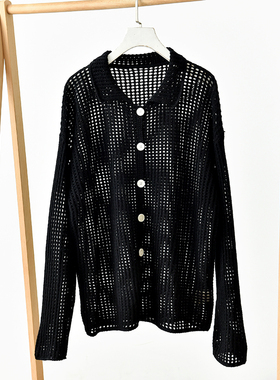 黑色镂空针织开衫女薄款纽扣毛衣外搭显瘦上衣 莉2837 G2-2