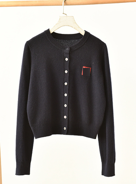 学院风黑色单排扣针织开衫女短款圆领羊毛衫秋季  莉2856  G2-3