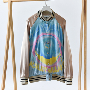 宽松休闲夹克上衣AC613 复古棒球服外套女春秋新款 外贸美式