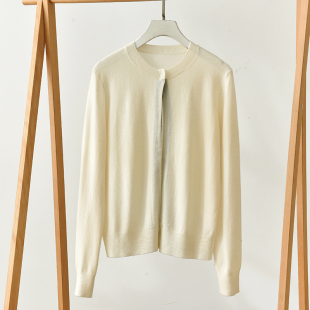 糖果色圆领长袖 莉2666 女毛衣外套奶黄色简约百搭 针织开衫