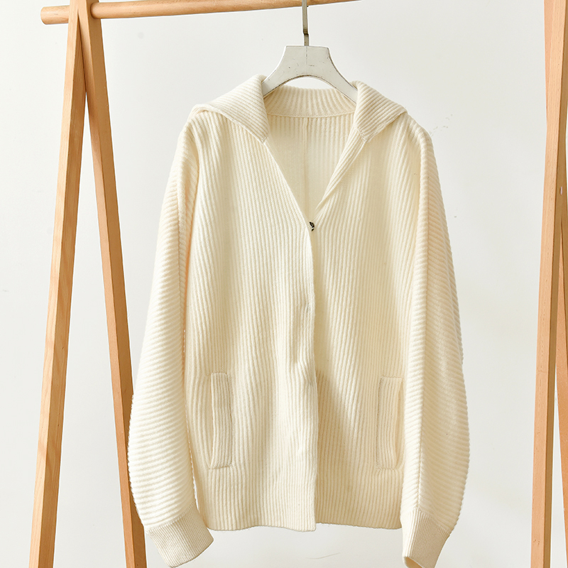 羊绒慵懒风连帽针织开衫女秋季百搭宽松外套极简风 莉2678  A1-2