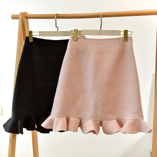 秋冬款木耳边拼接款毛呢半身裙 莉2335 E1-4