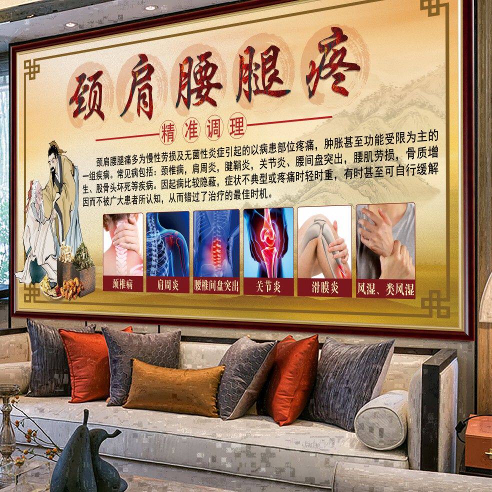 颈肩腰腿疼海报中医养生理疗馆装饰画广告图墙贴腰椎间盘突出贴纸