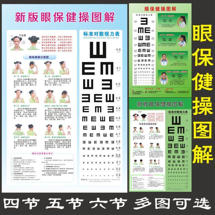新版眼保健操图解挂图中小学生班级墙贴眼保健图标准对数视力表