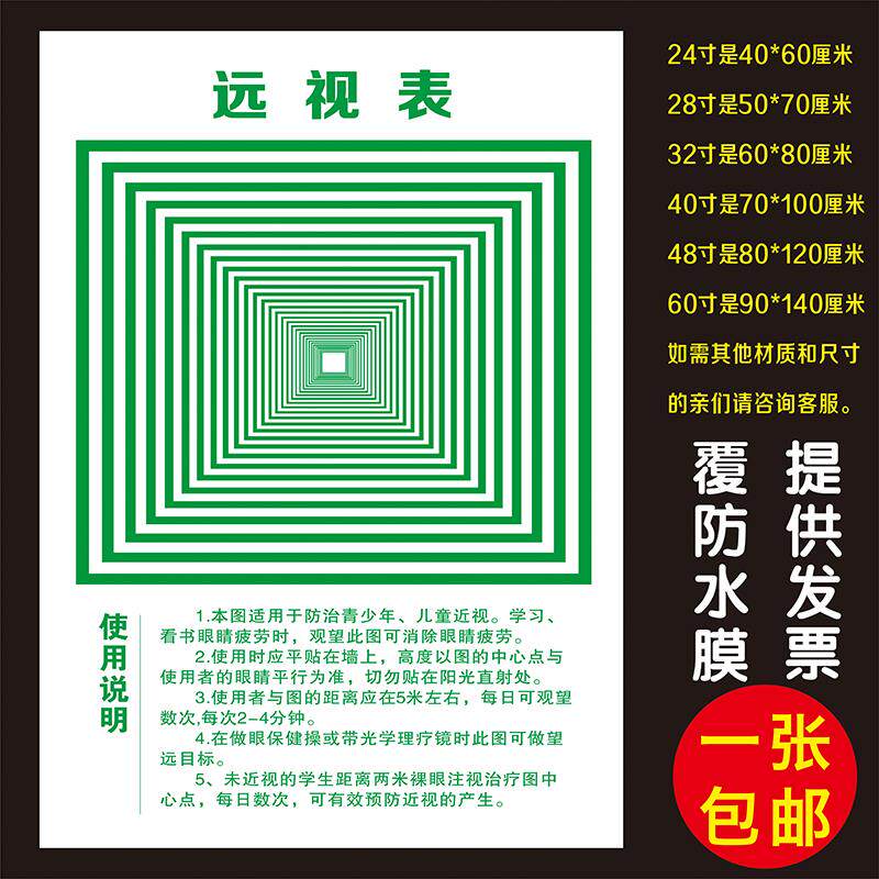 缓解视力疲劳挂图保护视力眼保健远视表消除眼睛疲劳墙贴画包邮